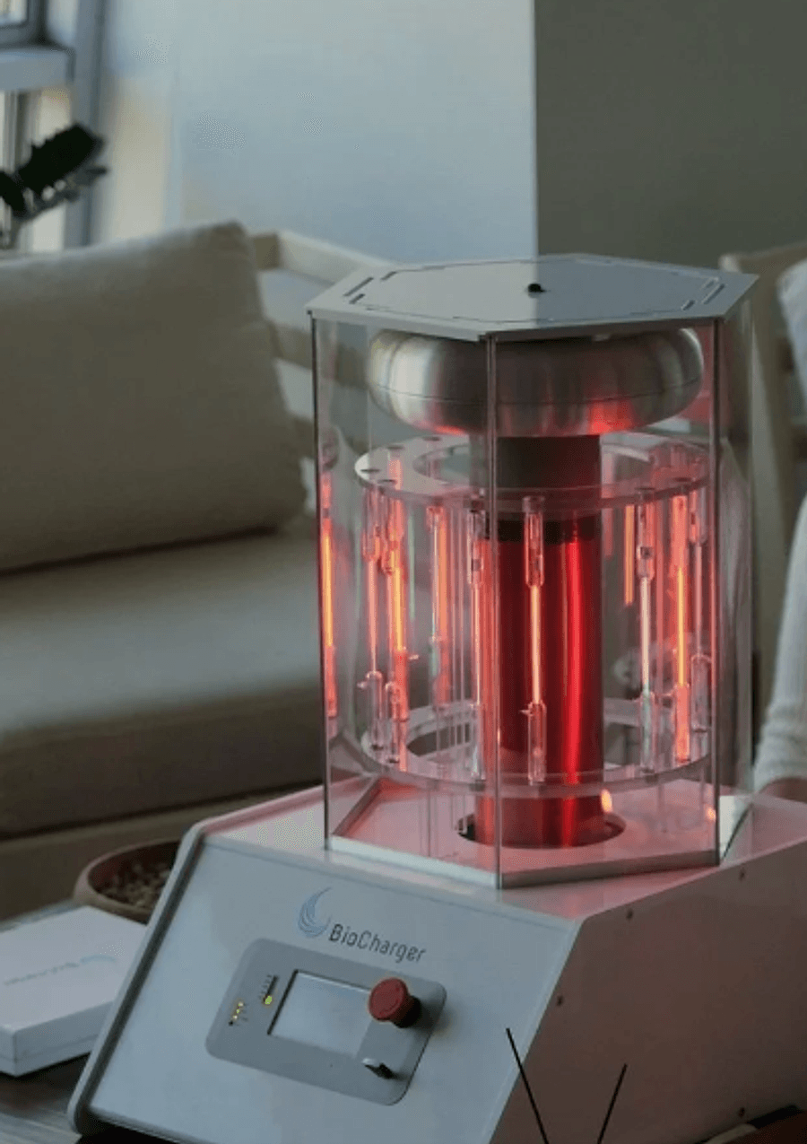 BioCharger device emitting light during a session